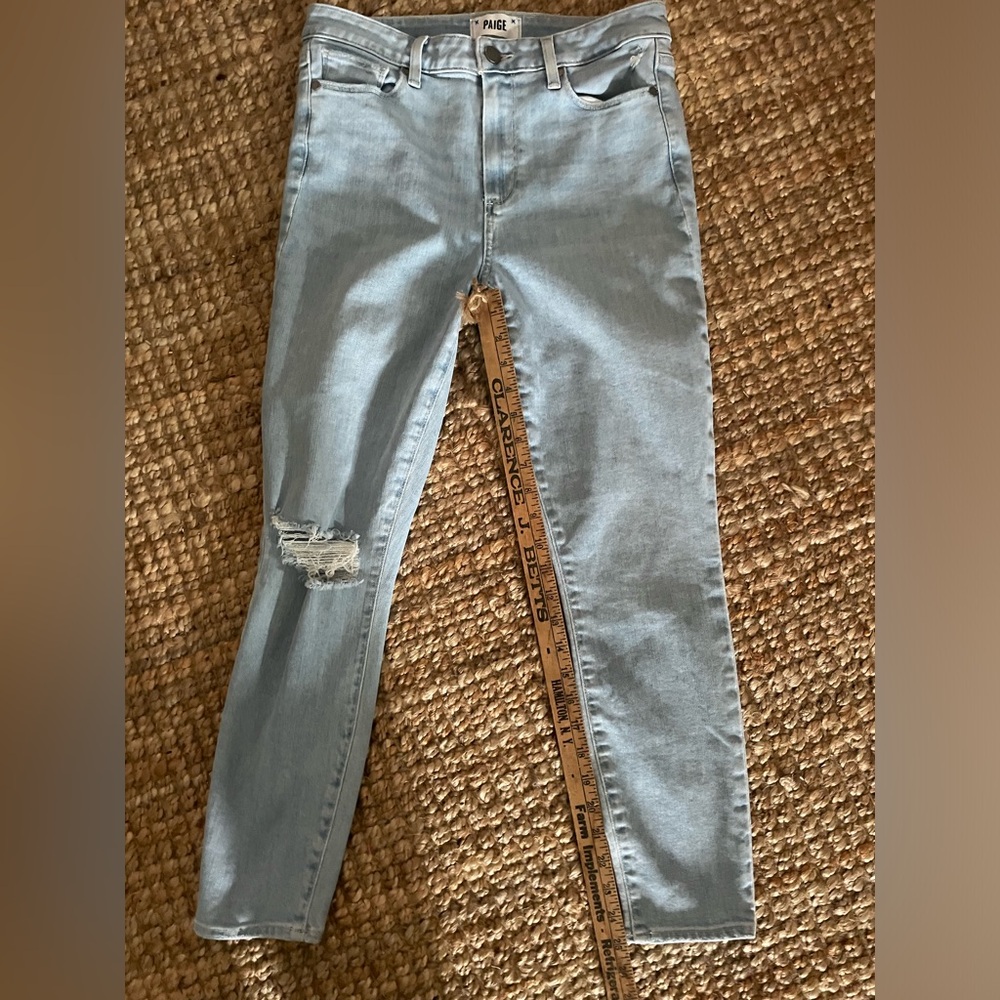 PAIGE Light Blue Hoxton Cropped Distressed Skinny Jeans